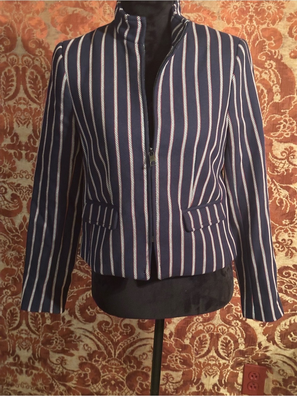 Banana Republic Navy and White Striped Zip Jacket